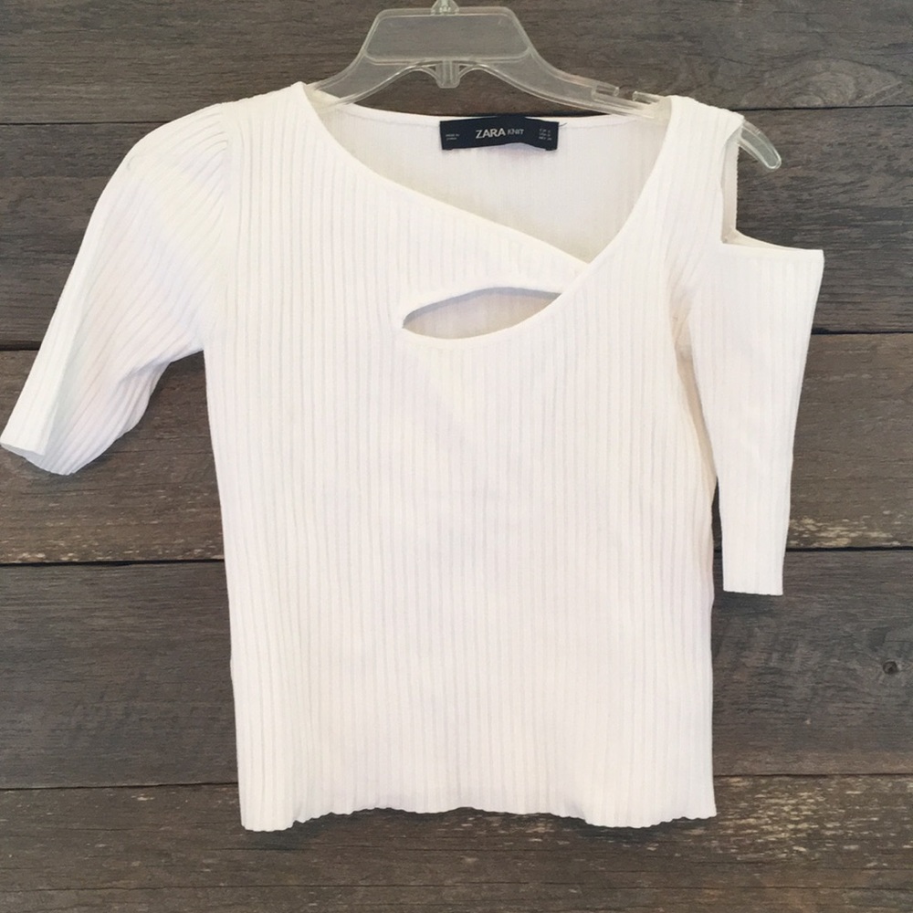 White Zara Knit Shirt with Cut Outs
